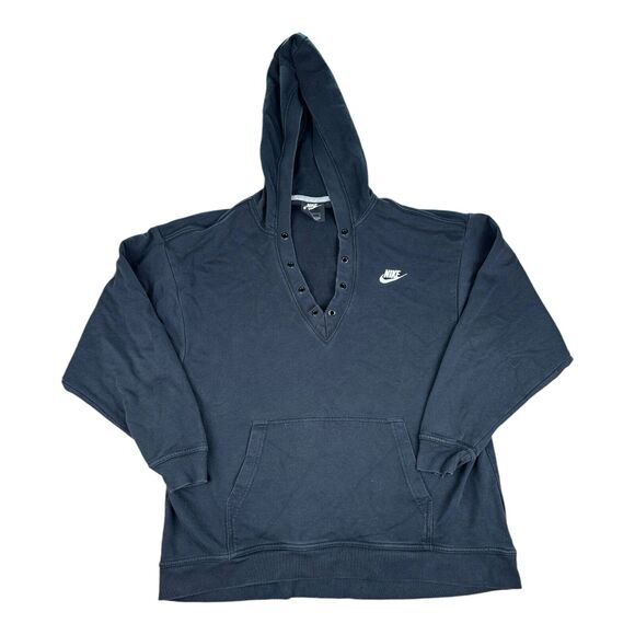 Vintage Nike V-Neck Embroidered Swoosh kangaroo Pouch Pullover Hoodie Women's L - Picture 1 of 7